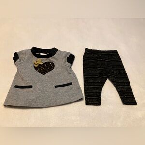 Genuine Kids from OshKosh Gray Heart Dress with Black & Gold Leggings